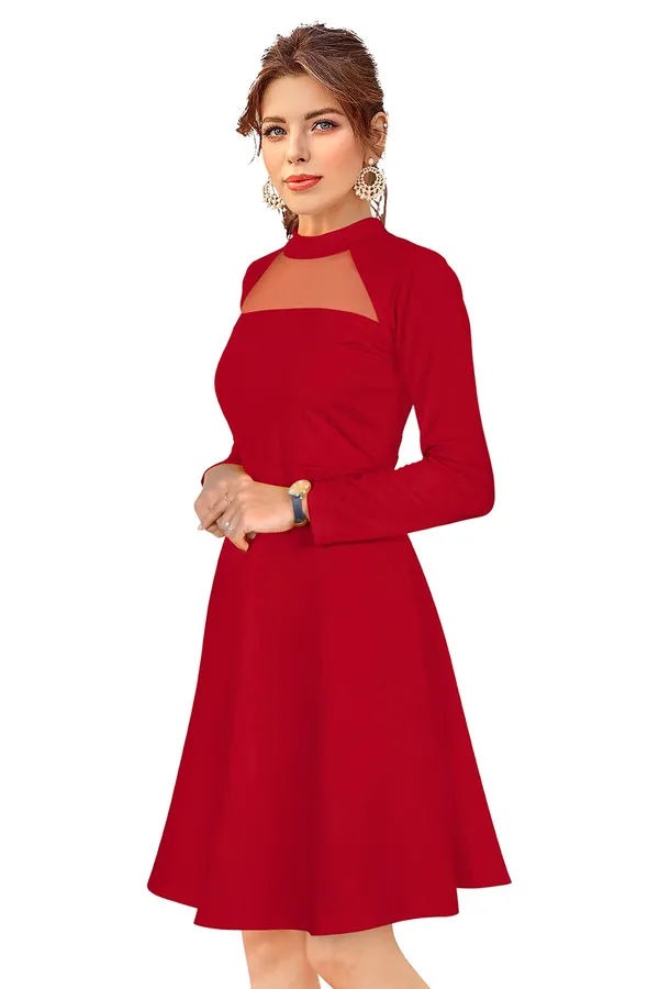 Red_Knitting_And_Stretchable_Western_Dress_For_Women