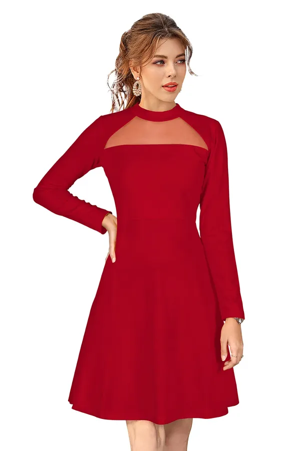 Red_Knitting_And_Stretchable_Western_Dress_For_Women