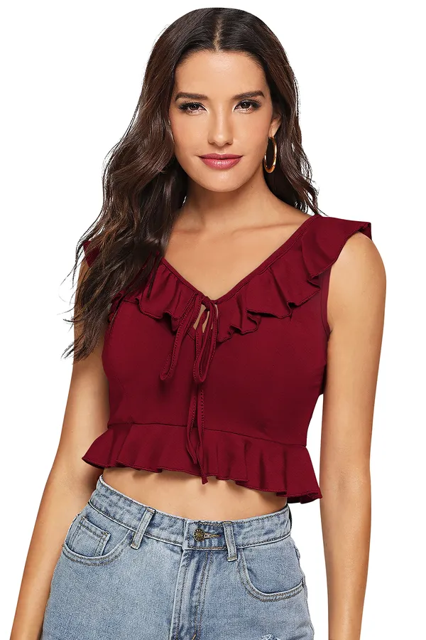 Maroon_Polyester_Blend_Stylish_Top_For_Women