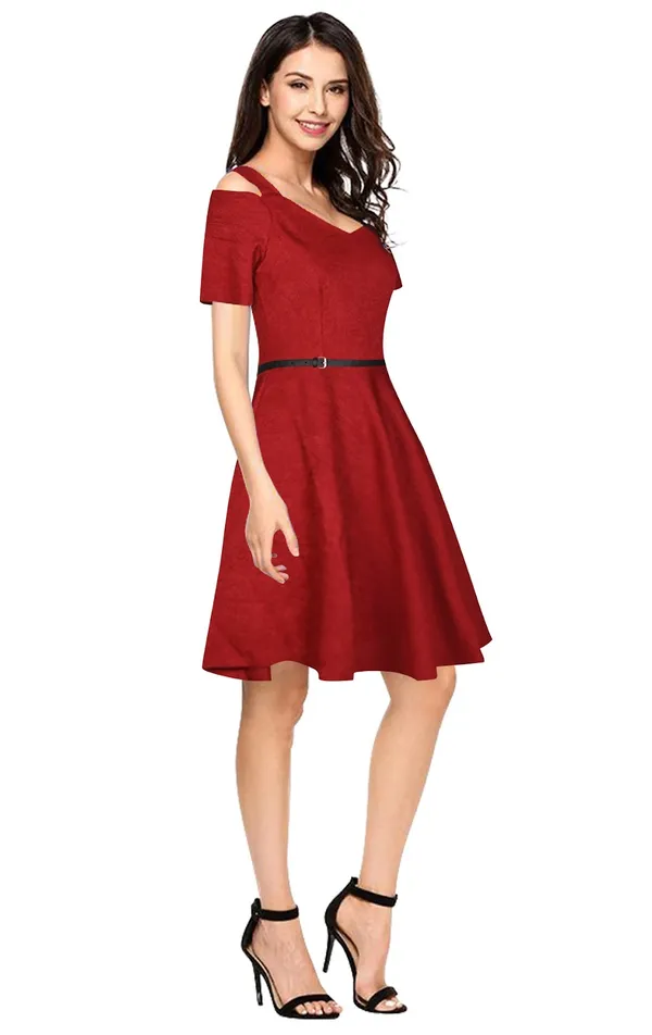 Maroon_Polyster_Western_Dress_For_Women