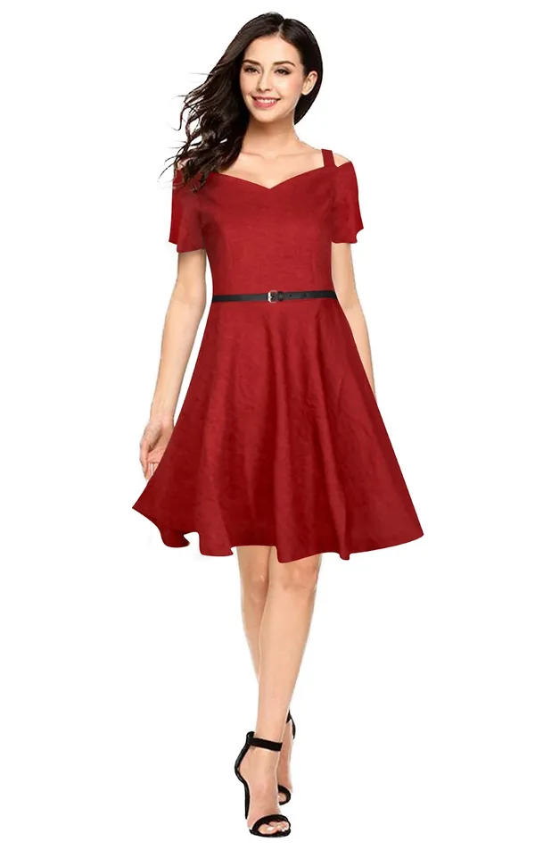 Maroon_Polyster_Western_Dress_For_Women