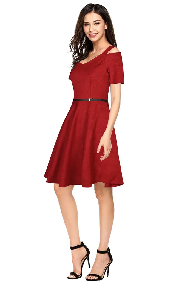 Maroon_Polyster_Western_Dress_For_Women