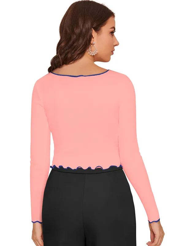 Peach_Polyester_Blend_Stylish_Top_For_Women