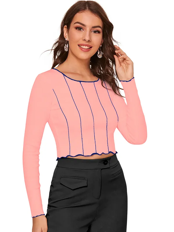 Peach_Polyester_Blend_Stylish_Top_For_Women