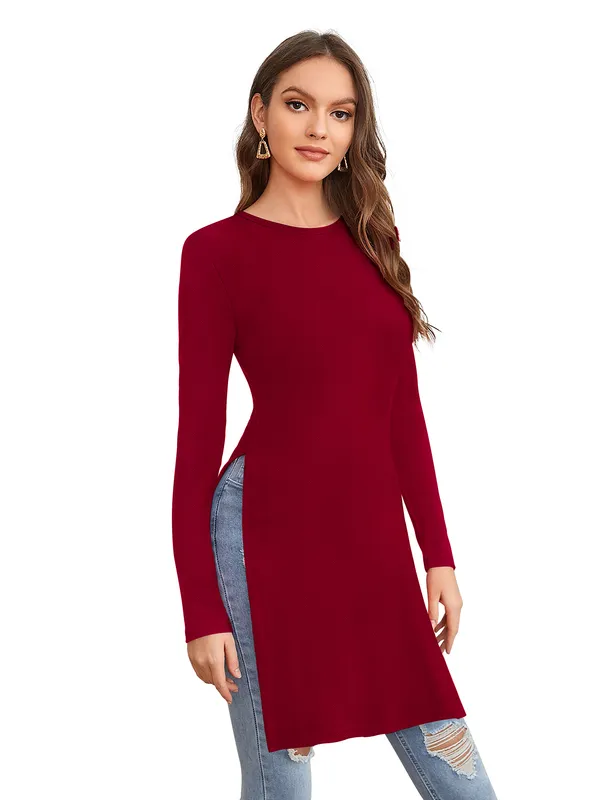 Maroon_Polyester_Blend_Stylish_Top_For_Women