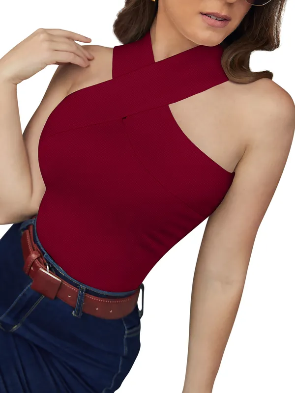 Maroon_Polyester_Blend_Stylish_Top_For_Women