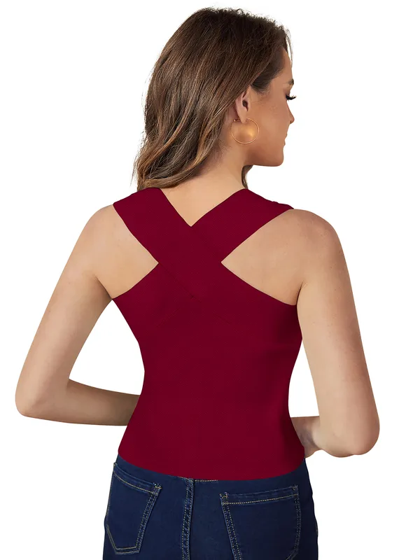 Maroon_Polyester_Blend_Stylish_Top_For_Women