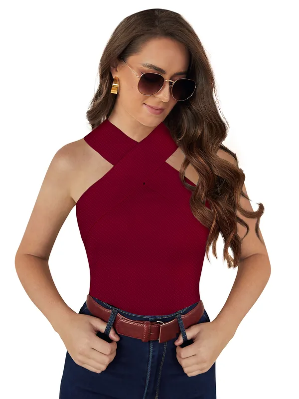Maroon_Polyester_Blend_Stylish_Top_For_Women