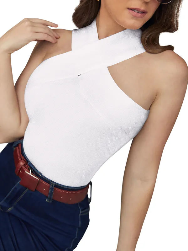 White_Polyester_Blend_Stylish_Top_For_Women