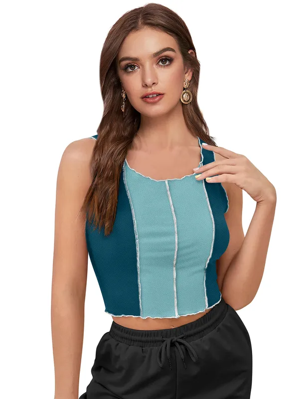 Teal_And_Aqua_Blue_Polyester_Blend_Stylish_Top_For_Women