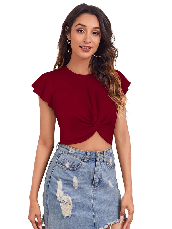 Maroon_Polyester_Blend_Stylish_Top_For_Women