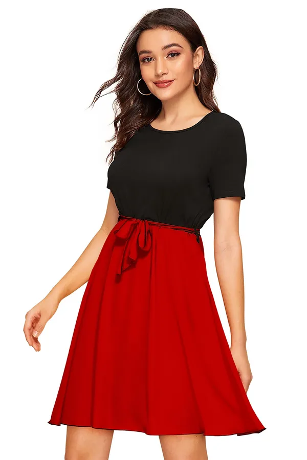 Red_Knitting_And_Stretchable_Western_Dress_For_Women