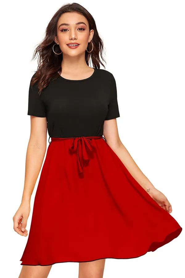 Red_Knitting_And_Stretchable_Western_Dress_For_Women