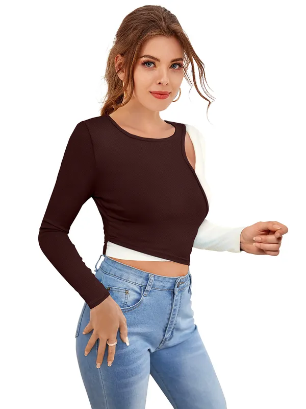Coffee_Polyester_Blend_Stylish_Top_For_Women
