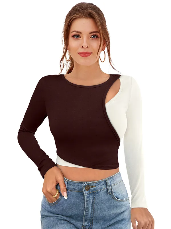 Coffee_Polyester_Blend_Stylish_Top_For_Women
