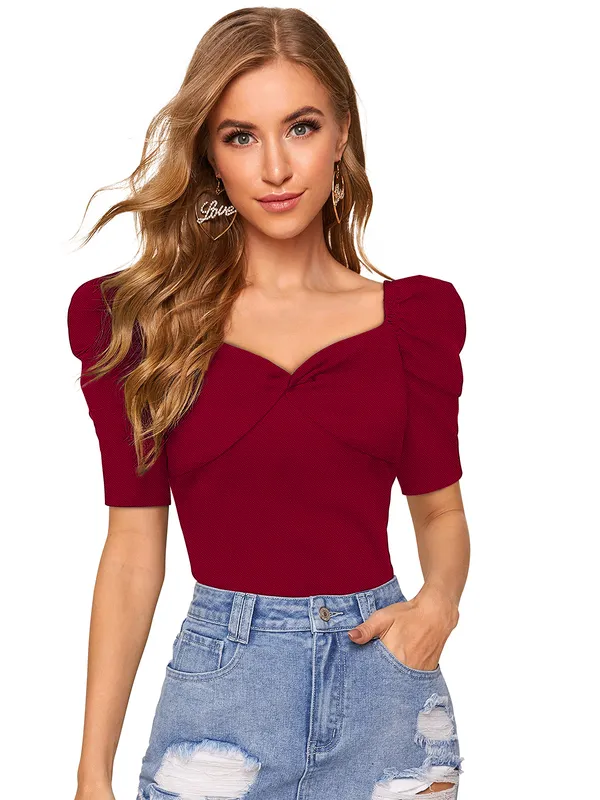 Maroon_Polyester_Blend_Stylish_Top_For_Women