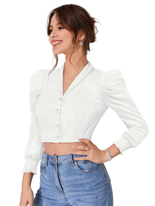 White_Polyester_Blend_Stylish_Top_For_Women