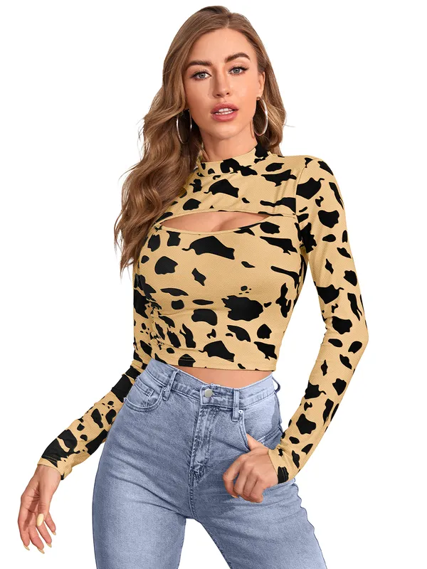 Beige_Polyester_Blend_Stylish_Top_For_Women