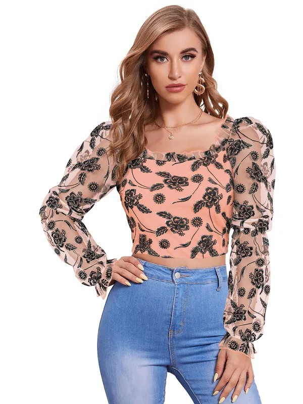 Peach_Polyester_Blend_Stylish_Top_For_Women