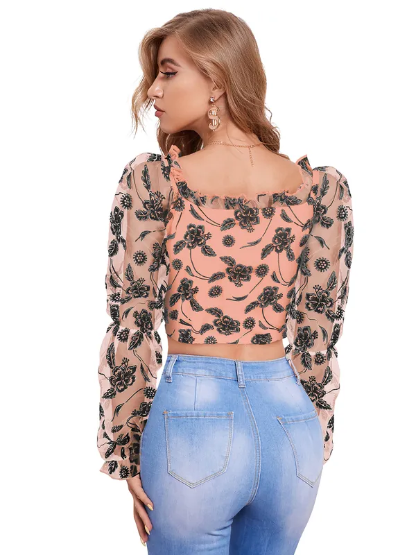 Peach_Polyester_Blend_Stylish_Top_For_Women