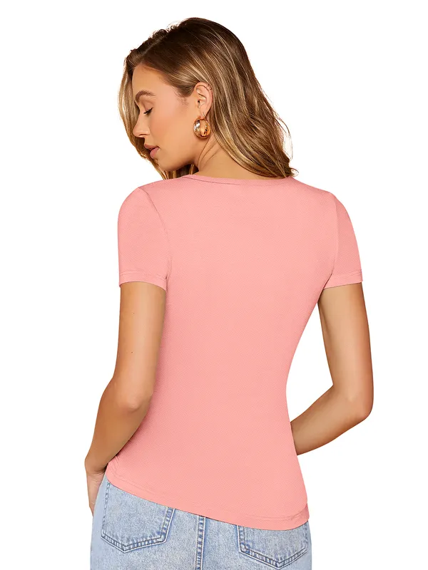 Peach_Polyester_Blend_Stylish_Top_For_Women