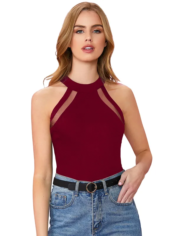 Maroon_Polyester_Blend_Stylish_Top_For_Women