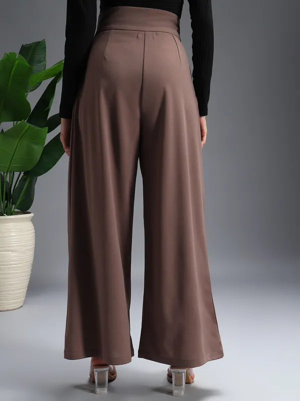 Zastraa_Brown_High_Waist_Darted_Korean_Pants