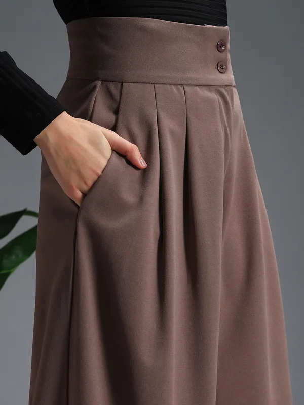 Zastraa_Brown_High_Waist_Darted_Korean_Pants