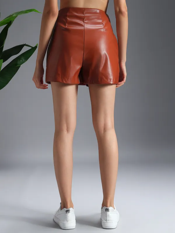 Zastraa_Tan_PU_Side_Slit_Scuba_Mini_Skorts