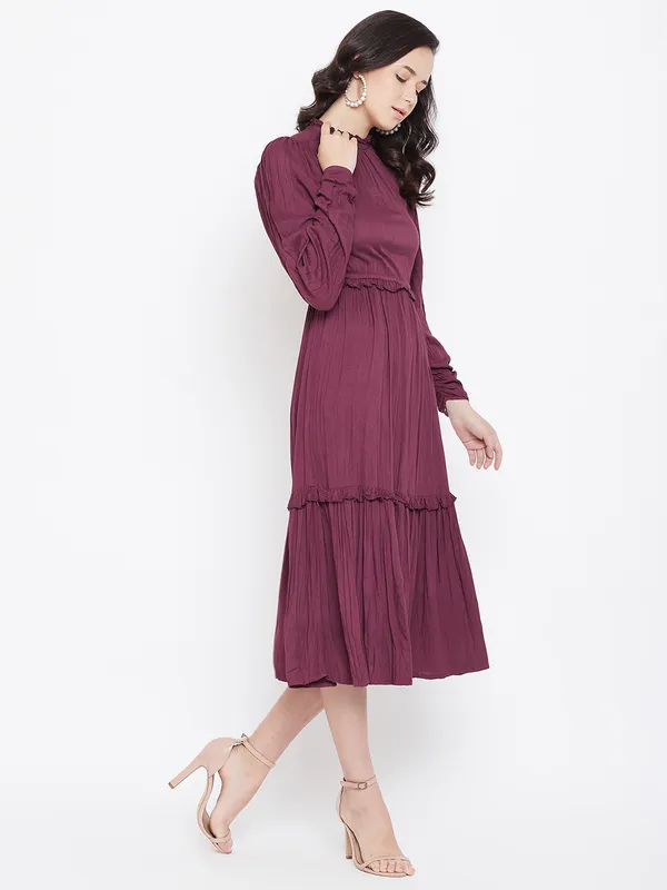 Burgundy_Solid_Party_Wear_Fit_&_Flare_Dress