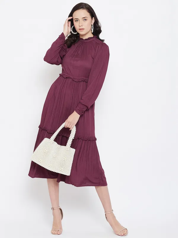 Burgundy_Solid_Party_Wear_Fit_&_Flare_Dress