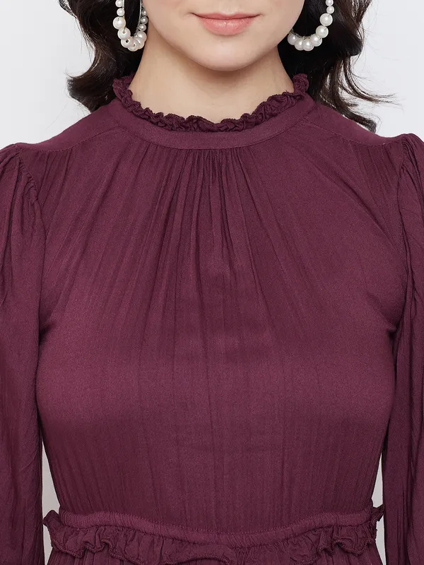 Burgundy_Solid_Party_Wear_Fit_&_Flare_Dress