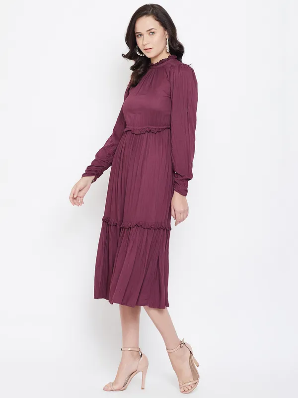 Burgundy_Solid_Party_Wear_Fit_&_Flare_Dress