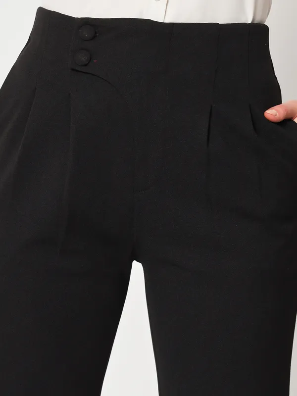 Zastraa_Women_Black_Peg_Leg_Slim_Fit_High-Rise_Pleated_Formal_Trousers