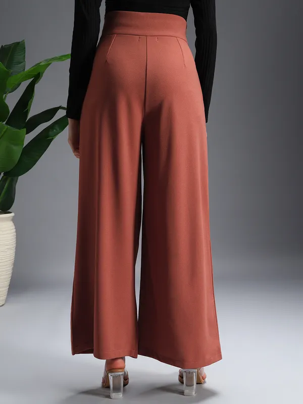 Zastraa_Rust_High_Waist_Darted_Korean_Pants