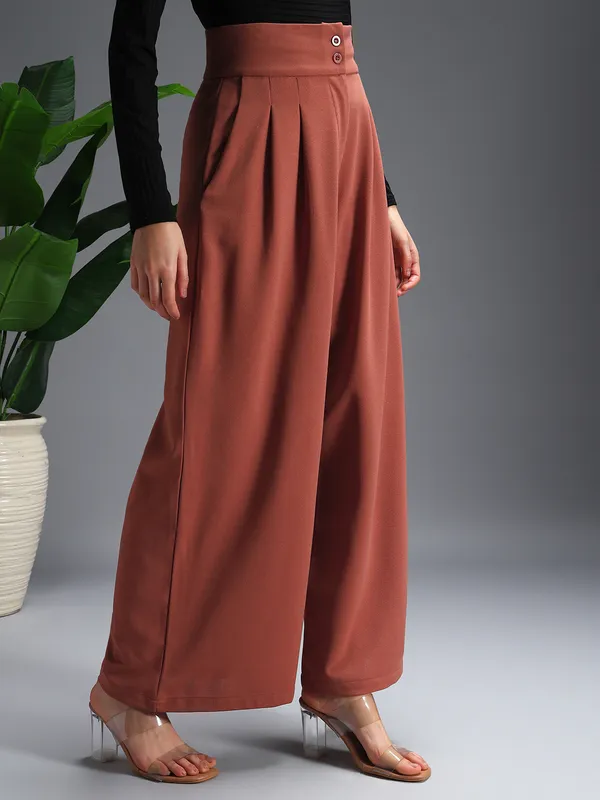 Zastraa_Rust_High_Waist_Darted_Korean_Pants