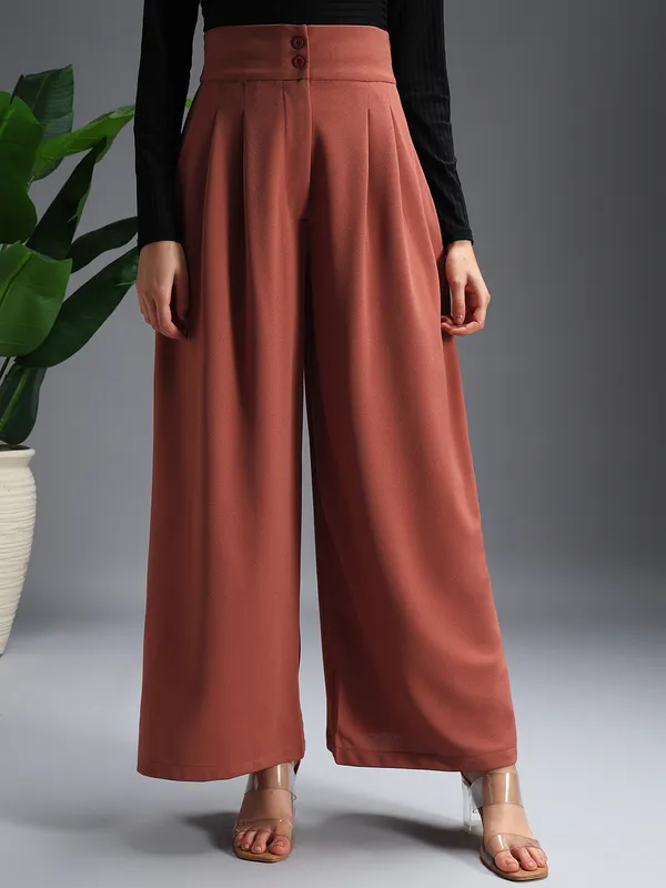 Zastraa_Rust_High_Waist_Darted_Korean_Pants