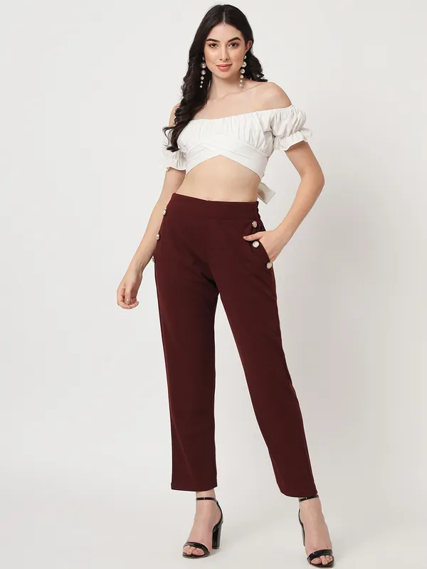 Zastraa_Women_Burgundy_Peg_Leg_Slim_Fit_High-Rise_Trousers