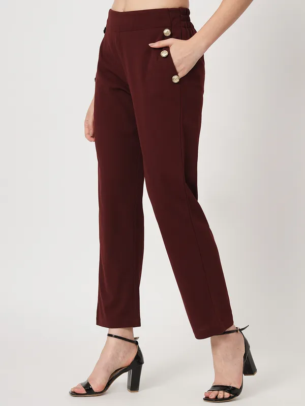 Zastraa_Women_Burgundy_Peg_Leg_Slim_Fit_High-Rise_Trousers
