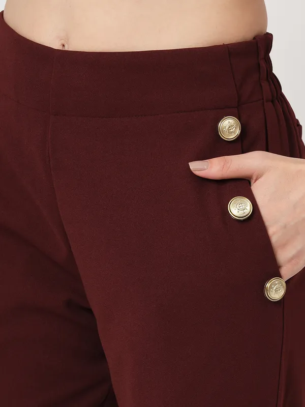Zastraa_Women_Burgundy_Peg_Leg_Slim_Fit_High-Rise_Trousers