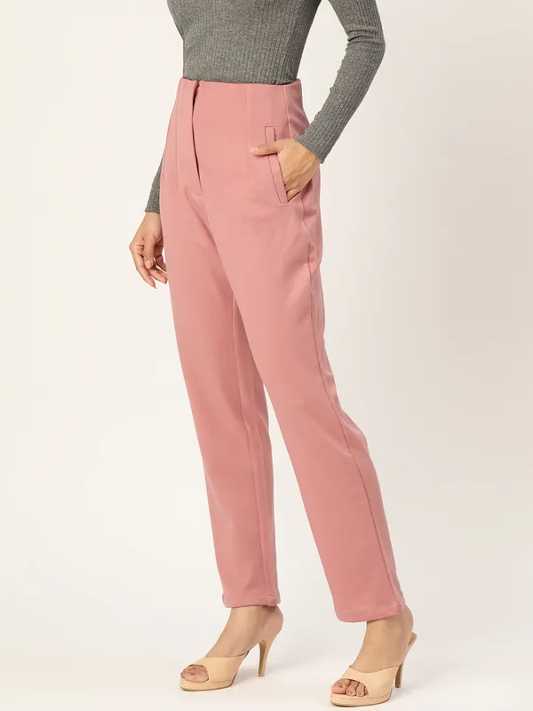 Zastraa_Women_Pink_Solid_Smart_Slim_Fit_High-Rise_Pleated_Trousers