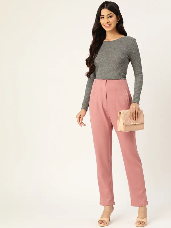 Zastraa_Women_Pink_Solid_Smart_Slim_Fit_High-Rise_Pleated_Trousers