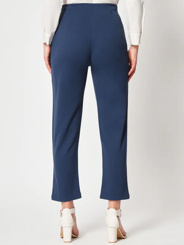 Zastraa_Women_Navy_Blue_Peg_Leg_Slim_Fit_High-Rise_Pleated_Trousers