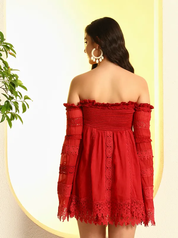 ZASTRAA_RED_EMBROIDERED_SCHIFFLI_LACE_DRESS_WITH_ADDED_HAND_EMBROIDERY