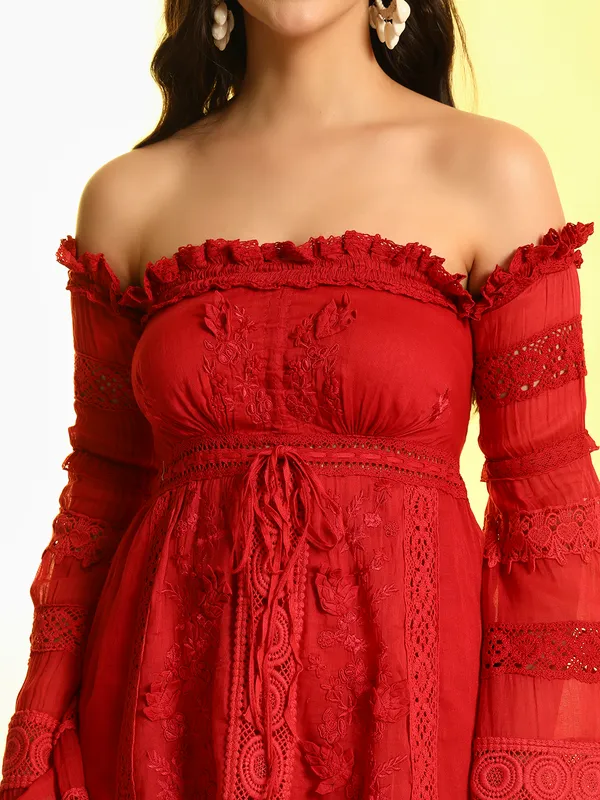 ZASTRAA_RED_EMBROIDERED_SCHIFFLI_LACE_DRESS_WITH_ADDED_HAND_EMBROIDERY