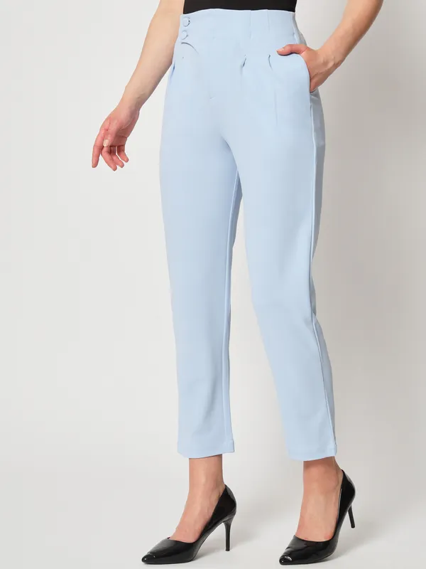 Zastraa_Women_Blue_Peg_Leg_Slim_Fit_High-Rise_Pleated_Trousers