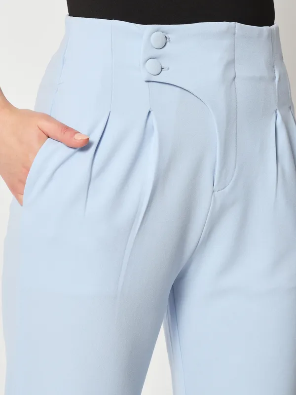 Zastraa_Women_Blue_Peg_Leg_Slim_Fit_High-Rise_Pleated_Trousers