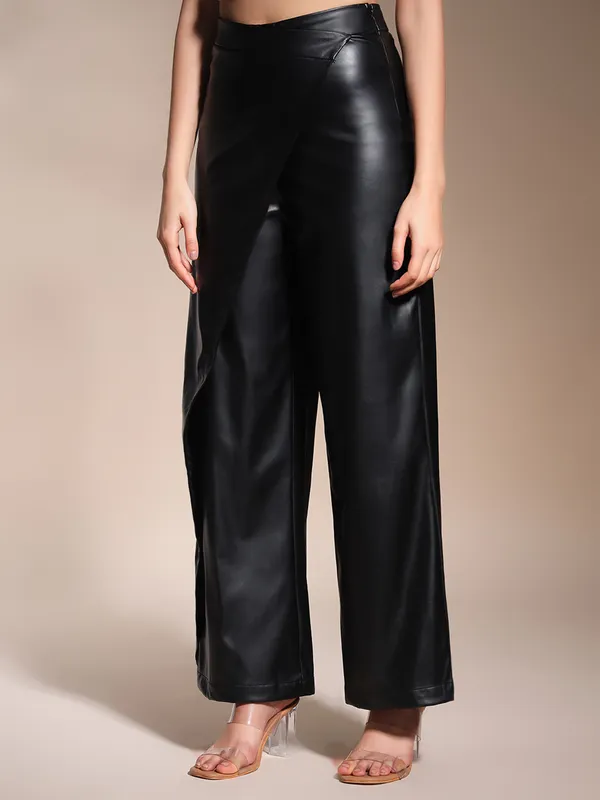 Zastraa_Wrap_Up_PU_Black_Wide_Leg_Korean_Pants