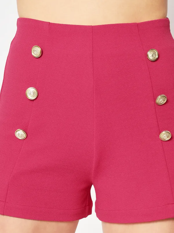 Zastraa_Women_Pink_High-Rise_Slim_Fit_Shorts