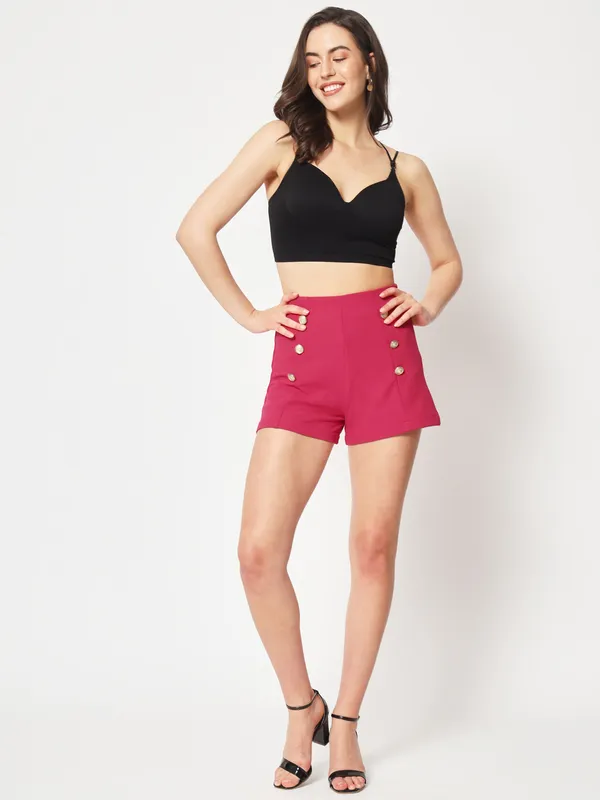 Zastraa_Women_Pink_High-Rise_Slim_Fit_Shorts